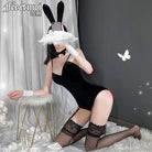 Fee et moi Black Velvet Bunny Costume Bodysuit With Hosiery - Jiumii Adult Store