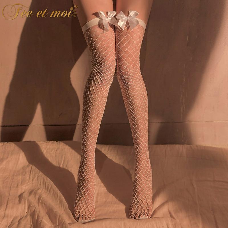 Fee et moi Bowknot Fishnet Hosiery - Jiumii Adult Store